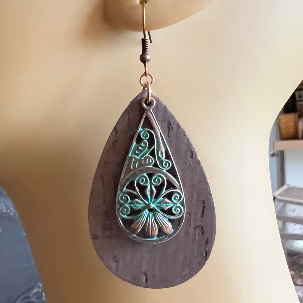 Leather and brass patina earrings